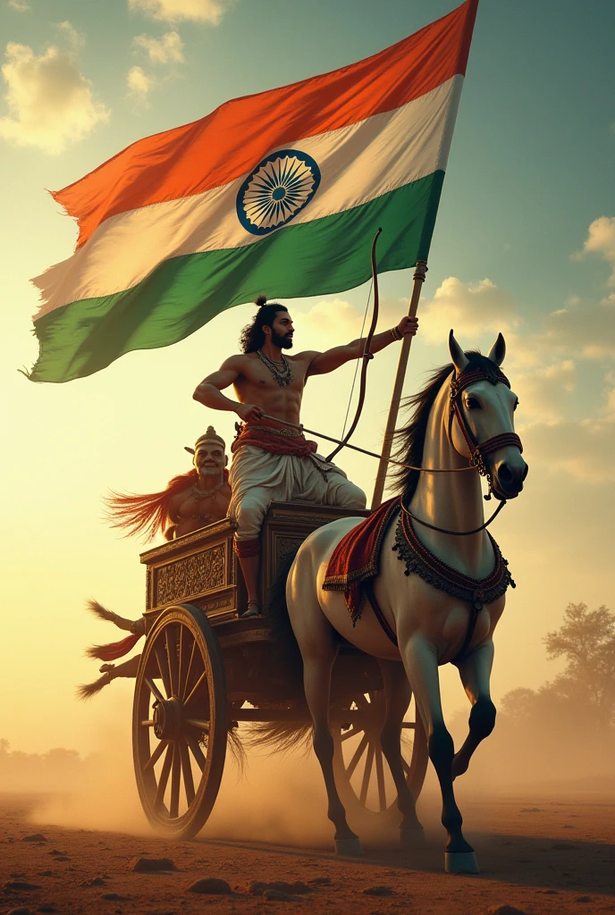 Arjun handling now and arrow on the chariot with lord krishna in which Indian flag is their going to beat all diseases and crurlism in this modern world