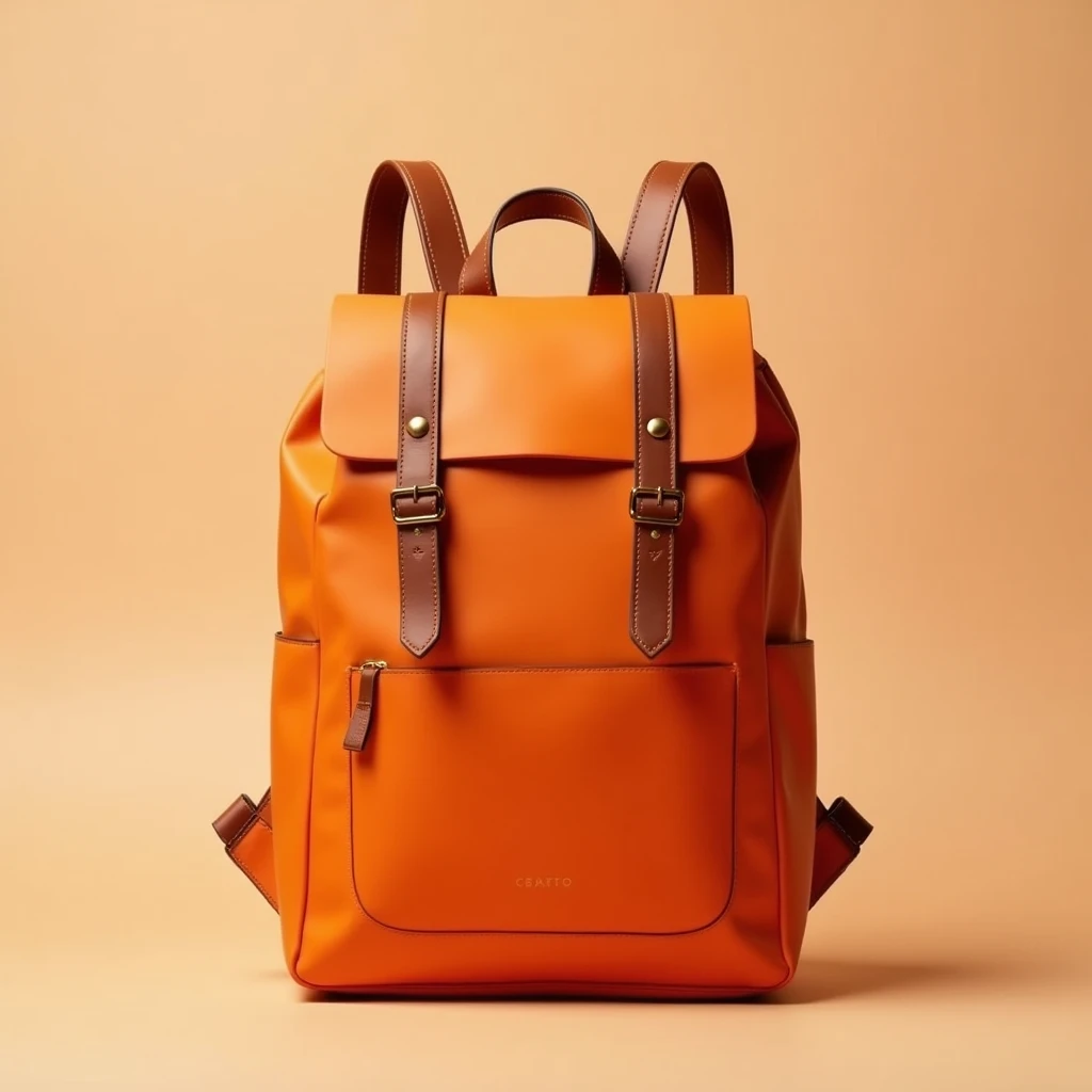 Tula orange backpack with soft brown straps. Without design, Show me both sides