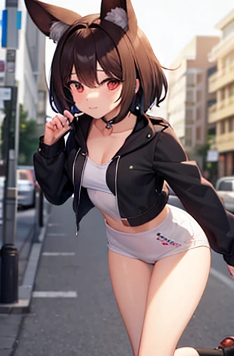 A femboy walking around wearing cute clothes, dark brown hair
