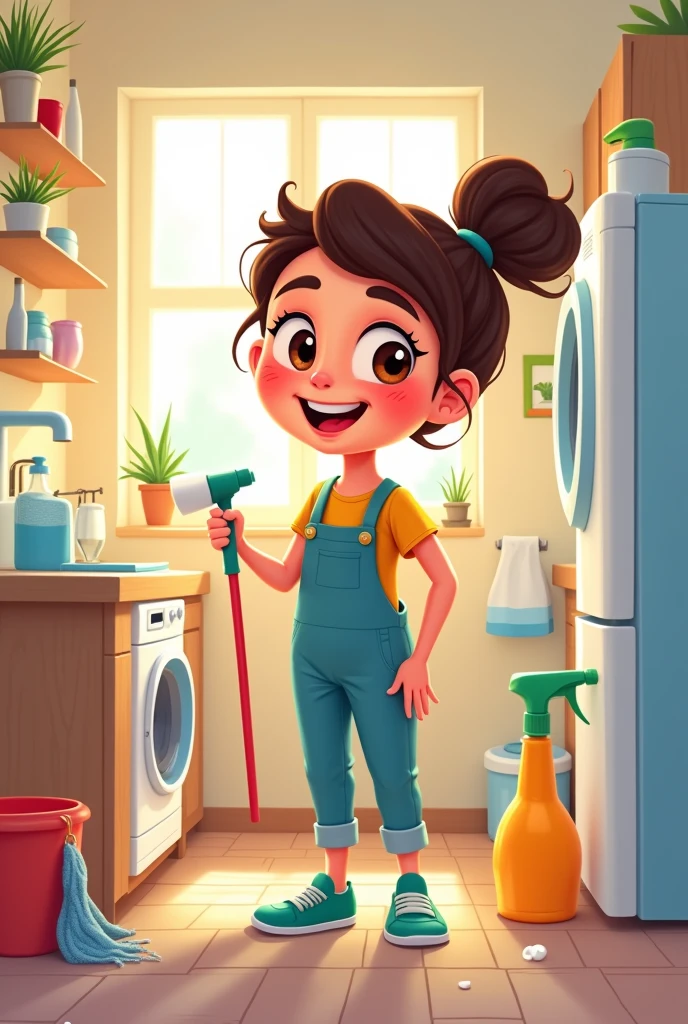 lady with cleaning supplies cartoon