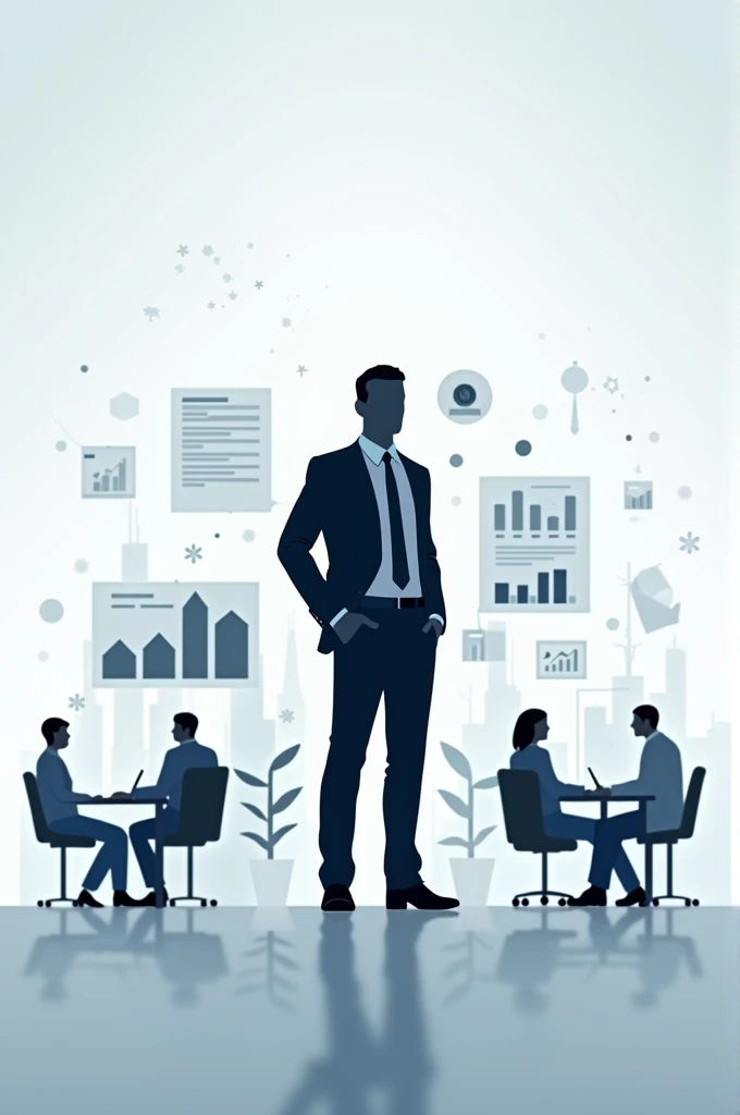 Create a professional LinkedIn cover in portrait mode, with symbols and figures that resemble administration