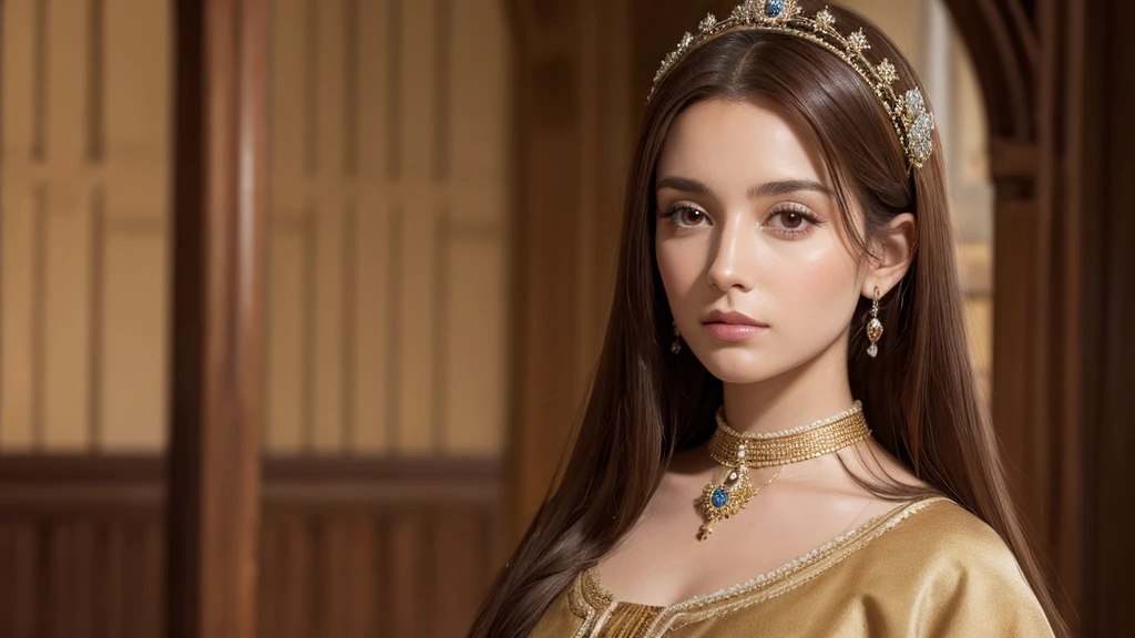beautiful face, Queen of Medieval Spain, brown hair,