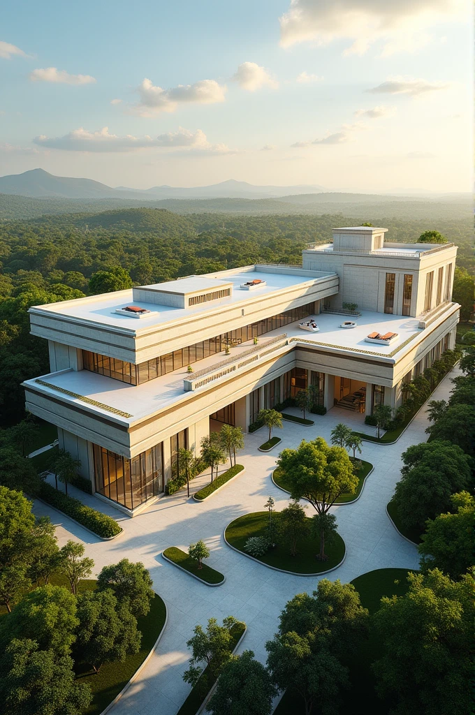 Propose moi un plan type, and a 3D image for a specialty hospital specializing in cardiology, neurologists, oncologists, urologists, Kinésithérapie, TRAUMA. With the pavilion hospital style.
Site: Republic of Guinea.