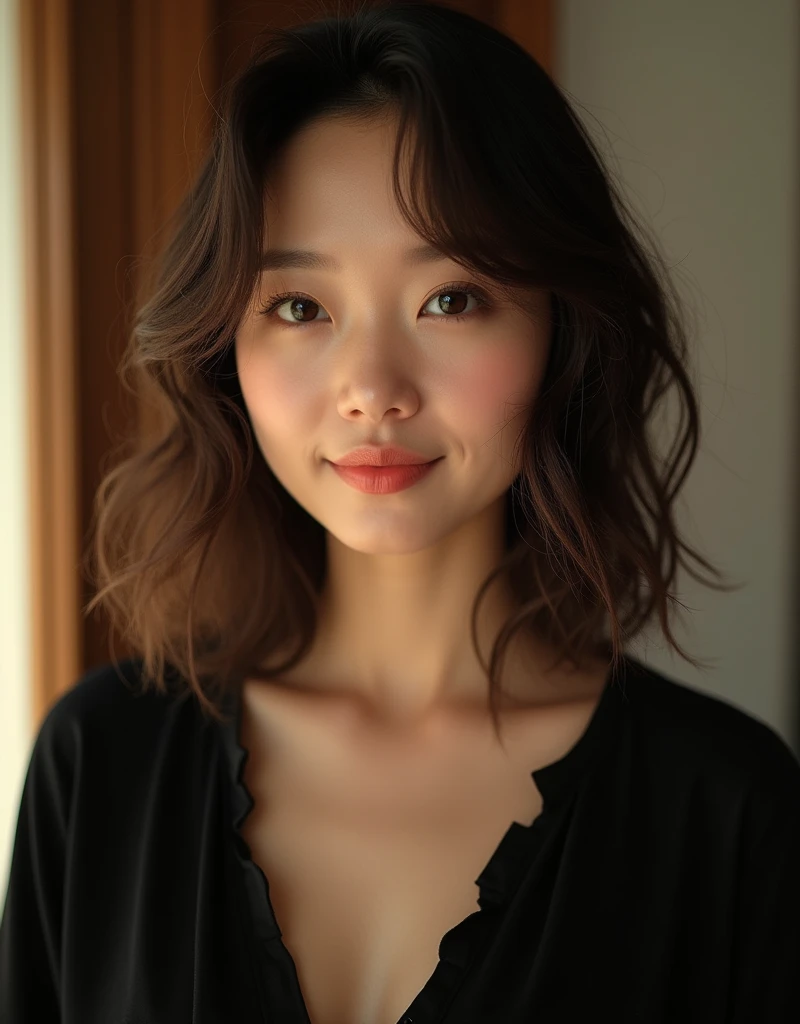 Best Quality, Ultra High Definition, (Photorealistic:1.4),Sunset Light, Vietnammes Women, Detailed Photo, Smiling, Sexy, Black Shirt, Facing Camera, Close-up (Masterpiece: 1.3), (8K, Photorealistic, Best Quality: 1.4), (1girl), Beautiful Face, (Realistic Face),Beautiful Hairstyle, Realistic eyes, beautiful detail eyes, (realistic skin), beautiful skin, (sweater), absurd, attractive, ultra high resolution, ultra realistic, high definition, golden ratio,Good hands、10、high-reaster-piece、highest quality、head:1.3、((Hasselblad photo))、Fine Skin、crisp focus、(Light like a movie)、gentle lighting、Dynamic Ungle、[:(detailed face:1.2):0.2]、The chest is large.、Sweating, skin flow.:1.2、(((In the kitchen))) Erotic smile　Audience view　Colossal　having　sleeveless　Quench the upper arm.　I'm sticking out.　open legs　Nipples are visible.　cleanliness　Large kitchen　bedroom　Wine Glass　　 Negative prompt　Pubic hair can be seen. Negative Pro, smiling, ((detailed face )), ((detailed beauti vagina)), ((detailed body ((naked)))) , (((The massage central))), (((room master))), Highly detailed face and skin texture, Detailed eyes, Double eyelid,big breasts,masterpiece,super fine eyes,super fine hand,shiny white skin,cat woman