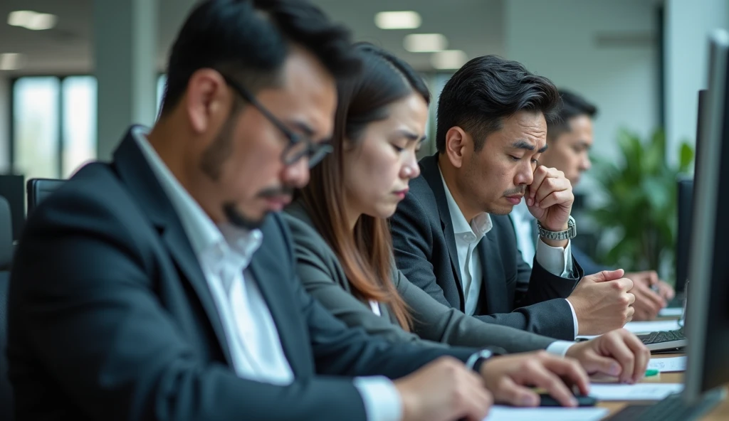 Photo , office,  The staff looked at their watches in bewilderment, looking at their disappointment