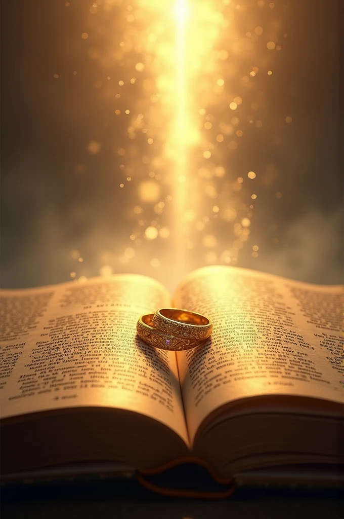 Golden rings on the bible and a light descending towards them