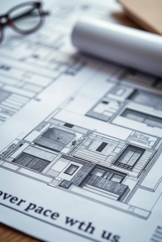 "Modern and elegant plans of a contemporary real estate project. Text on screen: 'Transform your space with us'."