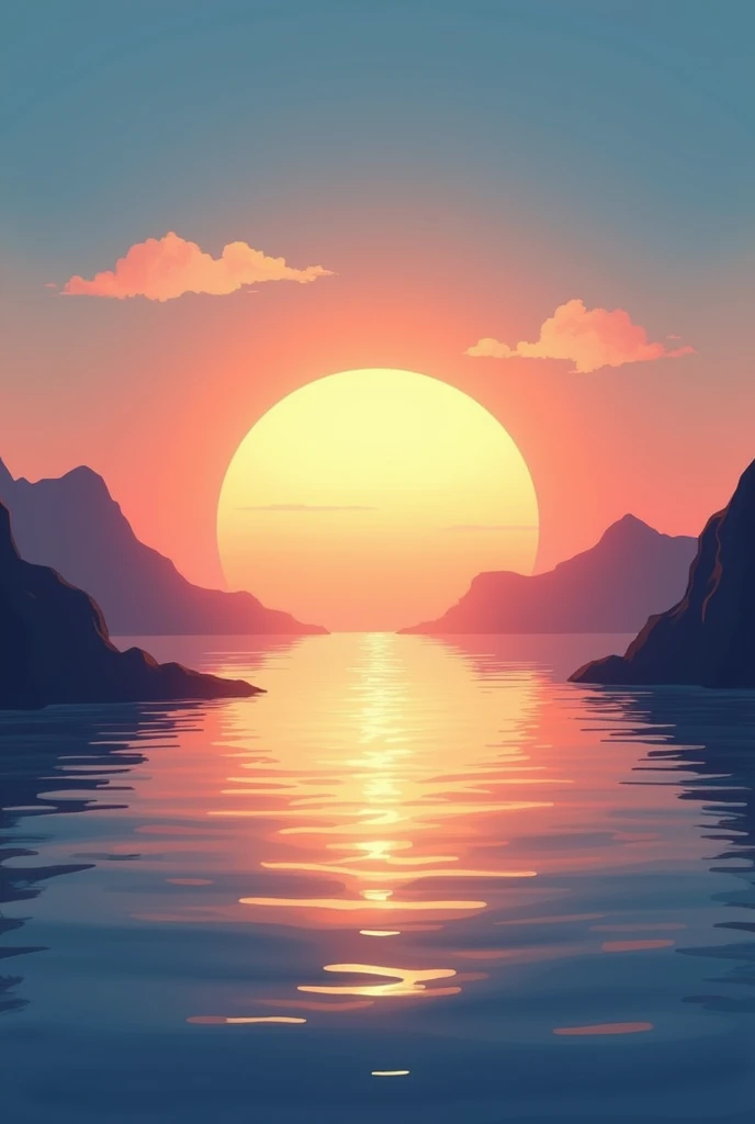 A serene and inspiring background designed for a motivation page. The image features a sunrise over a calm ocean, with the golden light reflecting on the water. The sky is a blend of warm colors—orange, pink, and light blue—gradually fading into a clear, soft blue above. In the foreground, there are silhouetted mountains on either side, framing the scene. Gentle waves ripple across the ocean, creating a sense of peace and new beginnings. The overall mood is uplifting and serene, perfect for a motivational theme.",
"size": "1792x1024"