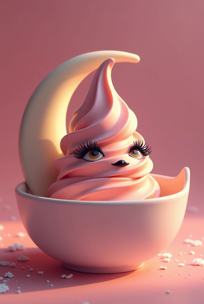 a cucurucho ice cream in a crescent moon-shaped bowl, beautiful detailed eyes, beautiful detailed lips, extremely detailed face, long eyelashes, (best quality,4k,8k,highres,masterpiece:1.2),ultra-detailed,(realistic,photorealistic,photo-realistic:1.37),hdr,digital painting,concept art,vibrant colors,dramatic lighting,warm color palette,soft focus