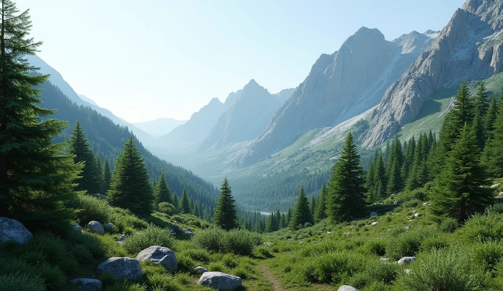 Panoramic front view,There is a mountain full of junipers(best quality,4K,8k,High level,masterpiece:1.2),Ultra Detailed,(lifelike,Photo real,Photo real:1.37)
