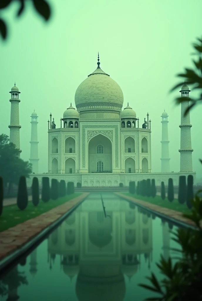 Hdr sharpen realistic taj mahal foggy green effect
