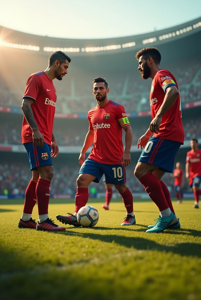 Create an image for me of Cristiano Ronaldo Neymar and Messi what they teach