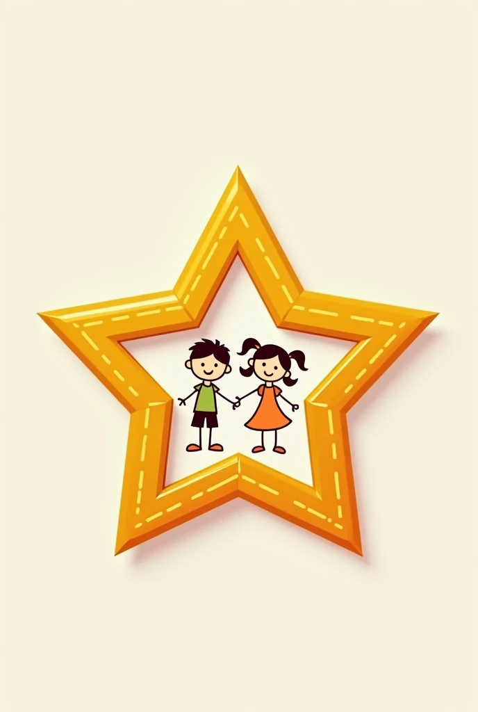 Please make a design in the shape of a star for a boy with a stick figure of a boy and a girl inside the medal please