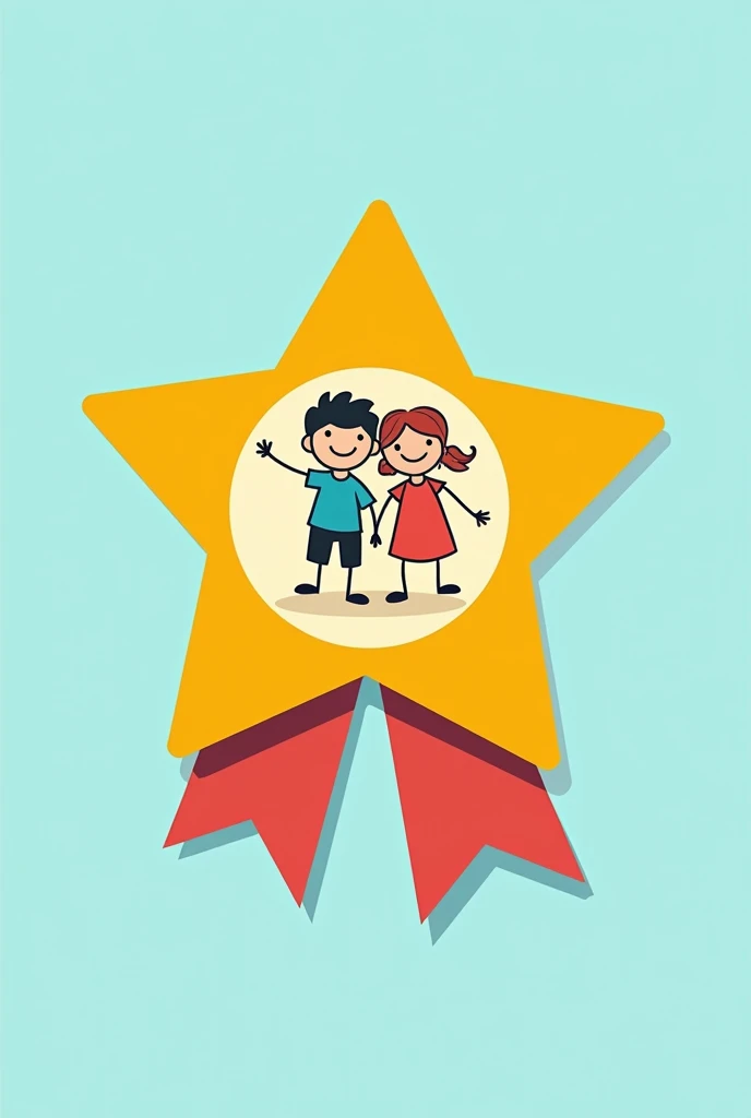 Please make a design in the shape of a star for a boy with a stick figure of a boy and a girl inside the medal please , make the same image but as if it were a medal