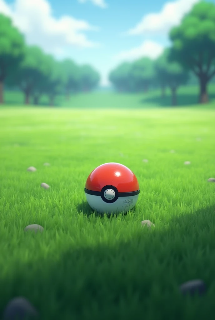 Pokemon Battle Arena, no Pokemon only the arena grass floor with one Pokeball, close shot
