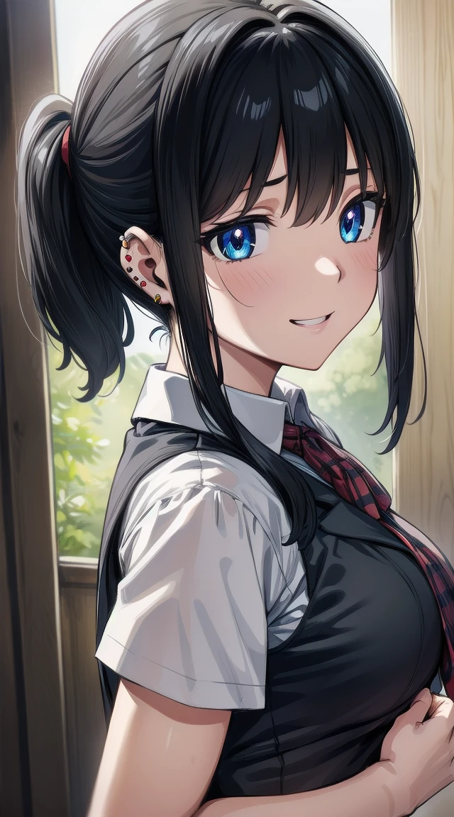 1girl,
BREAK ((schoolblazer uniform:1.1))
BREAK ((Cherubic face, round cheeks, piercing eyes, bouncy black ponytail, frame, wide hips, eager smile:1.0))
BREAK indoors,
BREAK looking at viewer,
BREAK (masterpiece:1.2), best quality, high resolution, unity 8k wallpaper, (illustration:0.8), (beautiful detailed eyes:1.6), extremely detailed face, perfect lighting, extremely detailed CG, (perfect hands, perfect anatomy),