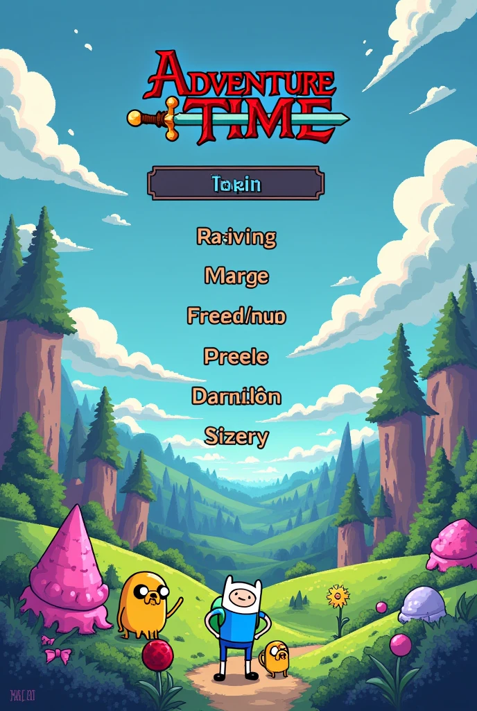  pixel adventure time game menu screen 