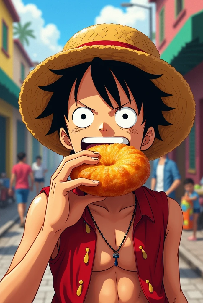 Luffy eating coxinha