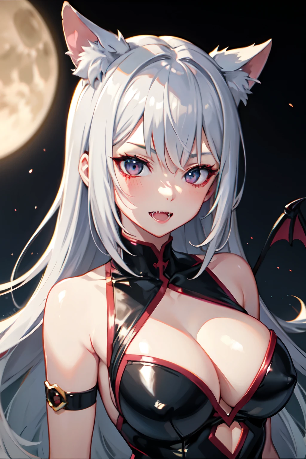 anime female vampire with sharp fangs and dark hair con