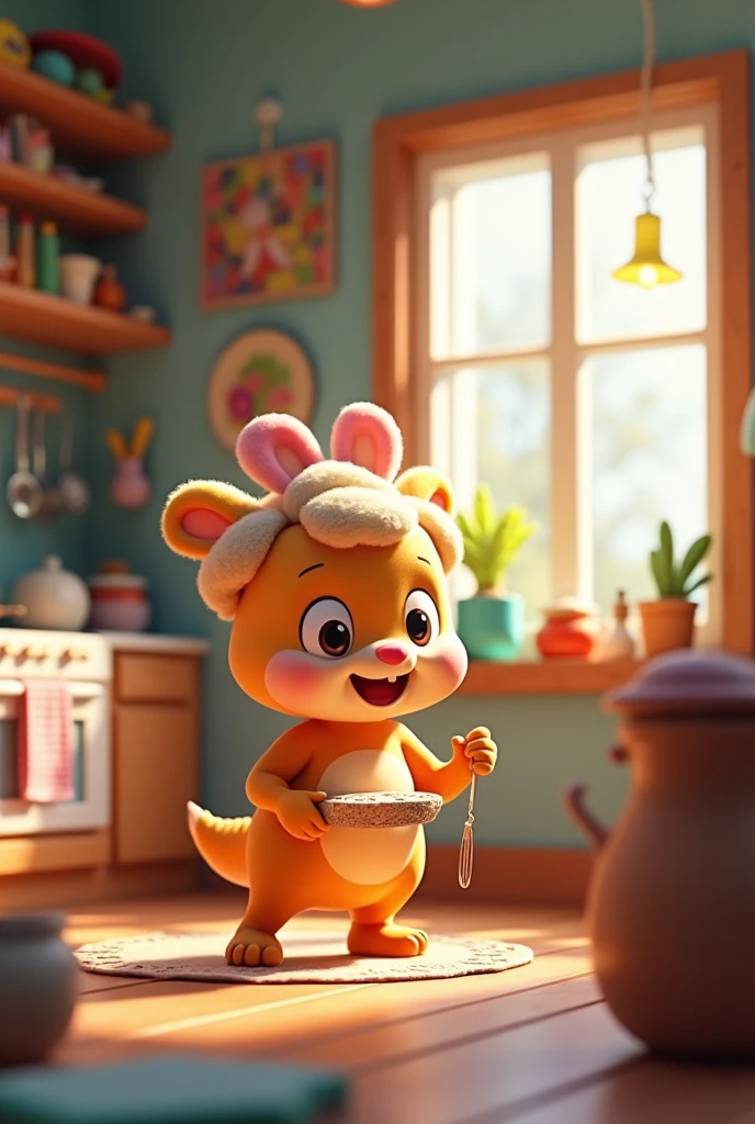 animated character cooking and doing crafts