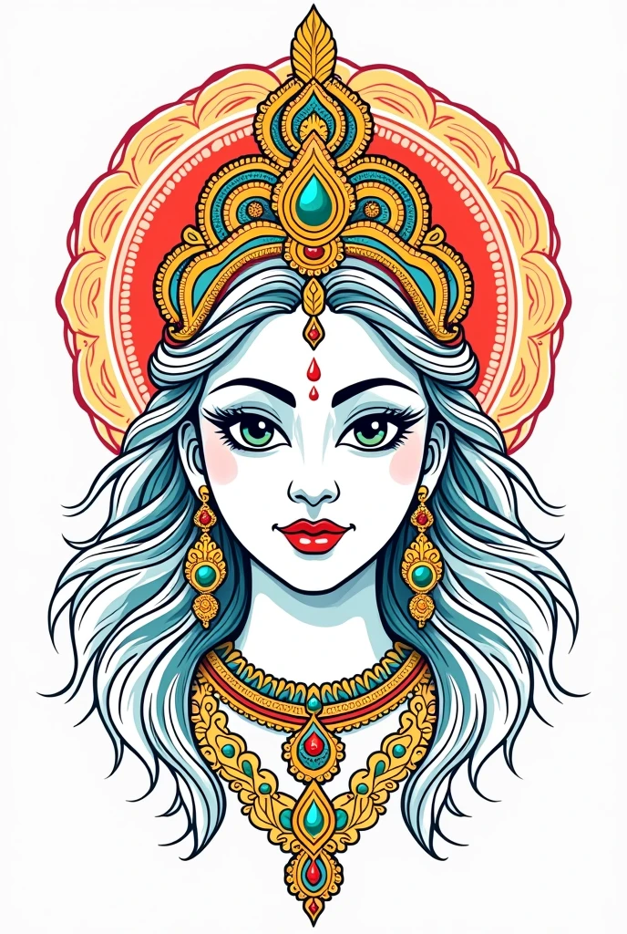 Ma Durga creative face design,colourful line art hd, white background, 