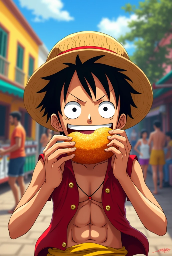 Luffy eating coxinha