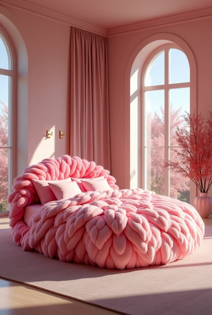 Flamingo, Realistic Bed Design, in room big bed flamingo pink bed
