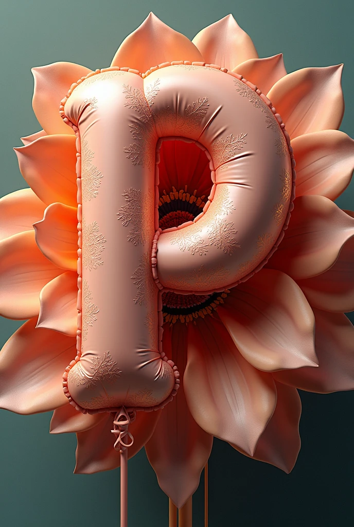 Create an image with an interesting letter design "p". Something unusual. In a cheesy flower. Like a balloon. But to make it look serious 