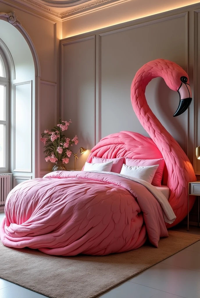 Flamingo, Realistic Bed Design, in room big bed flamingo pink bed flamingo