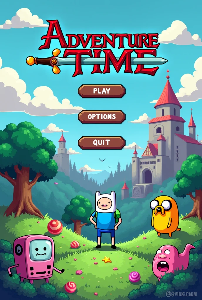adventure time pixel game menu screen