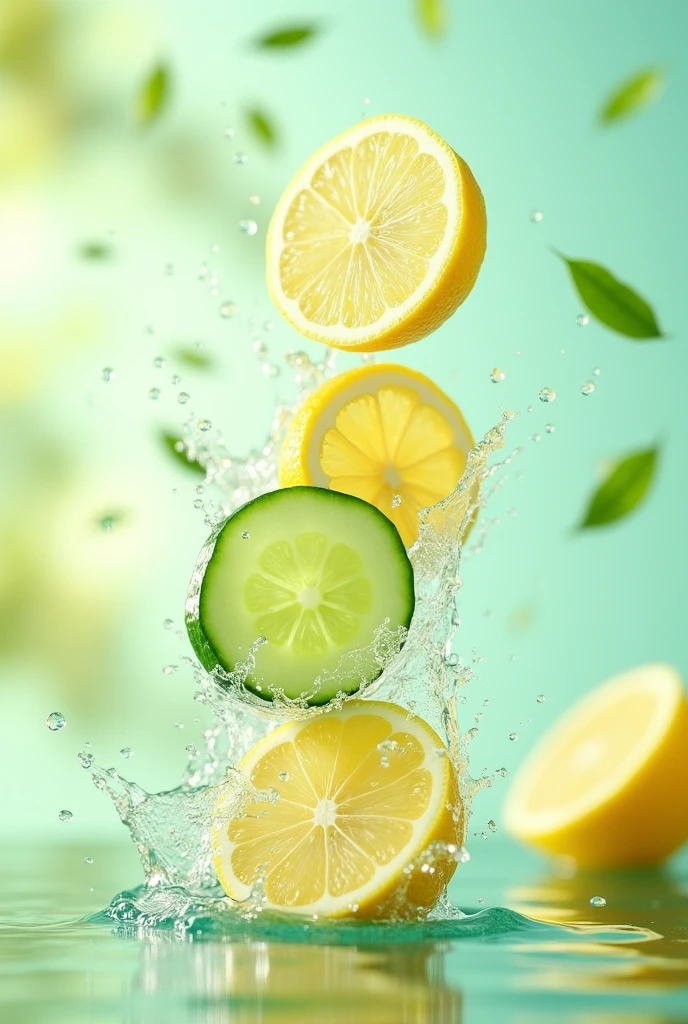 lemon and cucumber splash background for a natural water label