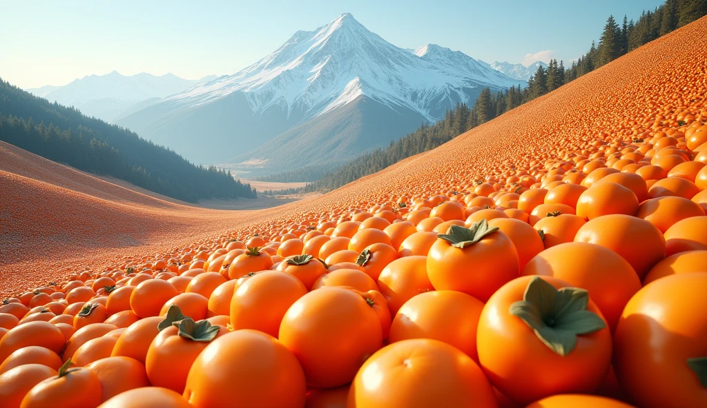 Front view，There is a mountain full of milk persimmons（best quality，4K，8k，High level，masterpiece：1.2），Ultra Detailed，（lifelike，Photo real，Photo real：1.37）