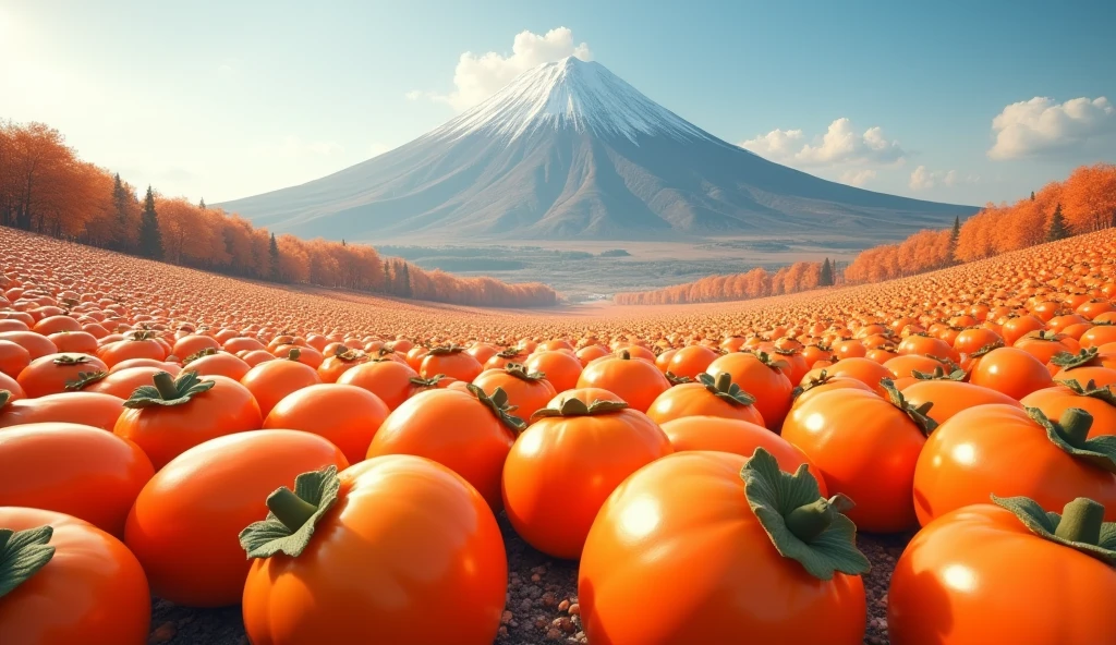 Front view,There is a mountain full of milk persimmons(best quality,4K,8k,High level,masterpiece:1.2),Ultra Detailed,(lifelike,Photo real,Photo real:1.37)