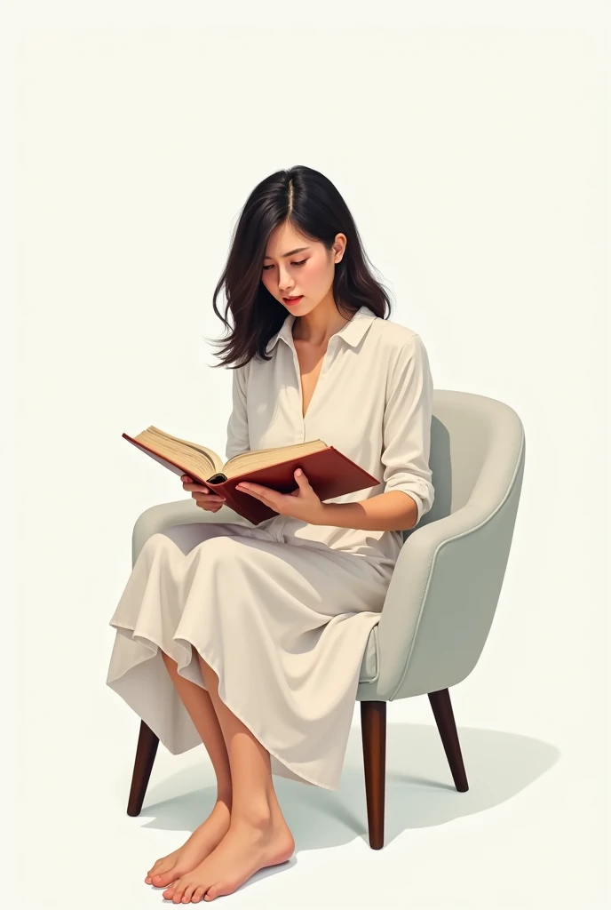 A woman reading a book sitting on a chair Only 6 colors in the drawing White background