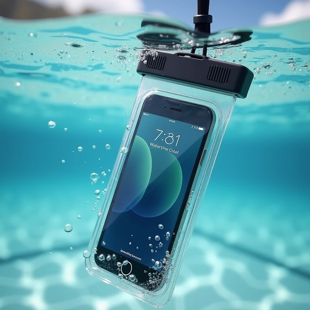 Waterproof phone case, polyvinyl chloride material with cord, touch screen compatible, swimming protection