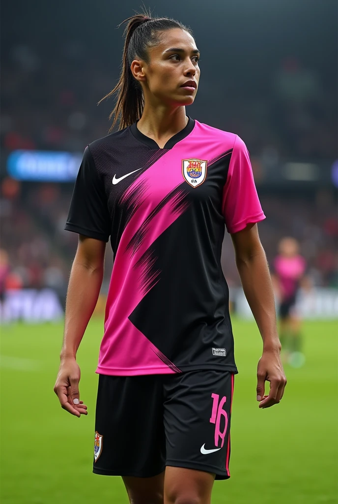 Make me a soccer uniform with a spectacular design with black and pink colors