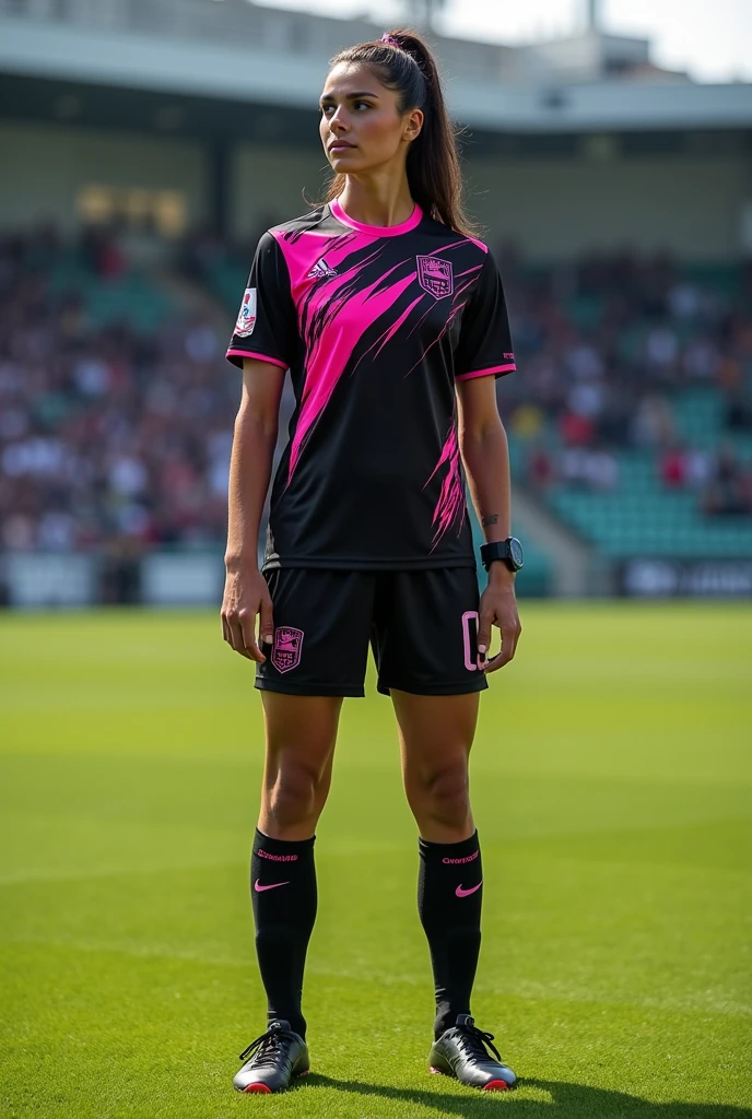Make me a soccer uniform with a spectacular design with black and pink colors