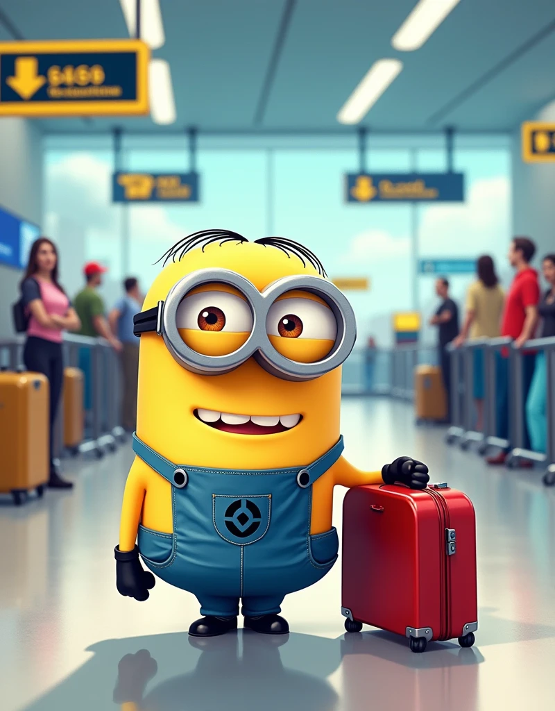
Minion Kevin . He returned to the airport with a red suitcase ready to return home. 