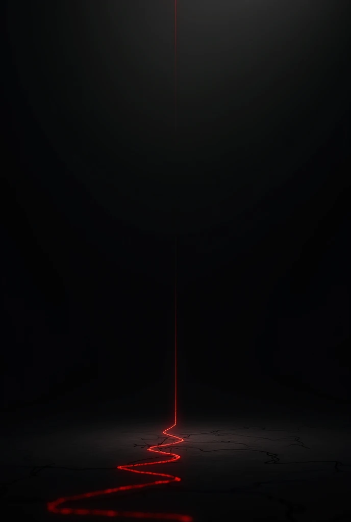 A thin red thread running from one side to the other on a black background