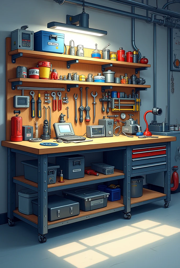 Create a drawing of a tool bench for assembling and disassembling automotive parts