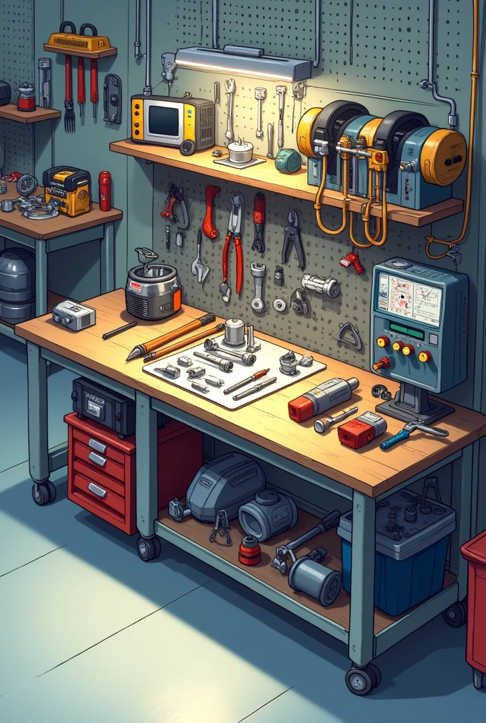 Create a drawing of a tool bench for assembling and disassembling automotive parts