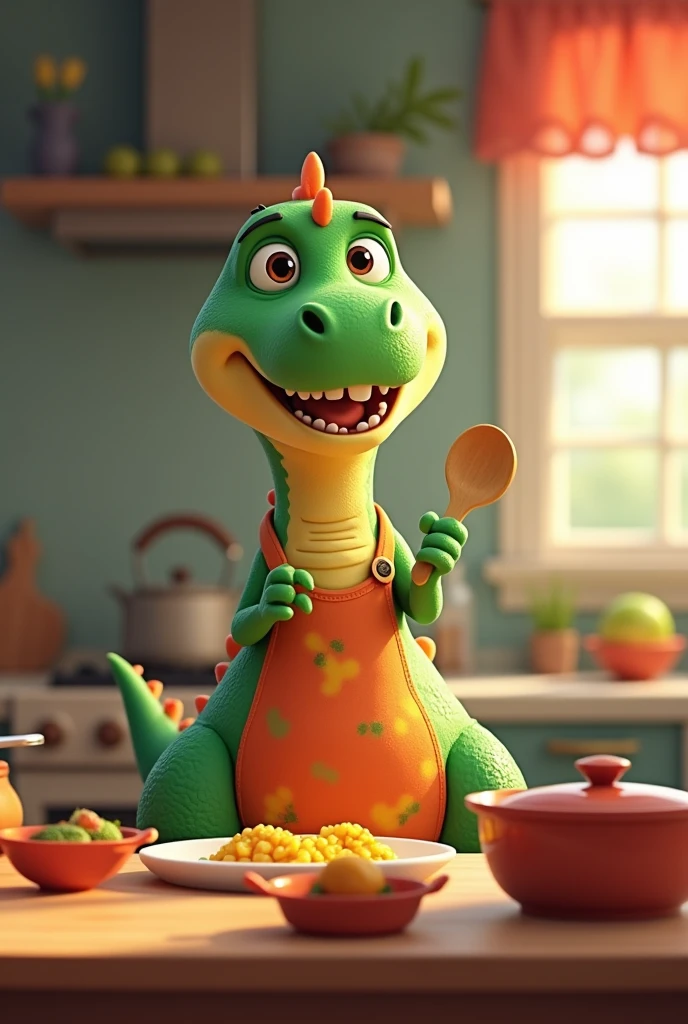 animated dinosaur cooking