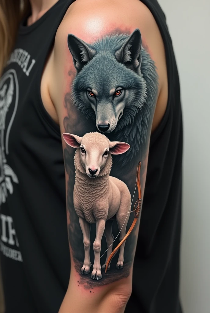 League of Legends Kindreds Tattoo Focused on the Realism of the Wolf and the Sheep, but using the sheep&#39;s bow and the wolf&#39;s ghost
