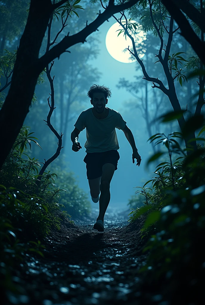 woulf running in jungle scary night 