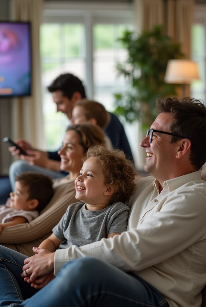 "Families and professionals enjoying the finished spaces. laughter, conversations and moments of comfort. Text on screen: 'Live the design, live the experience'."