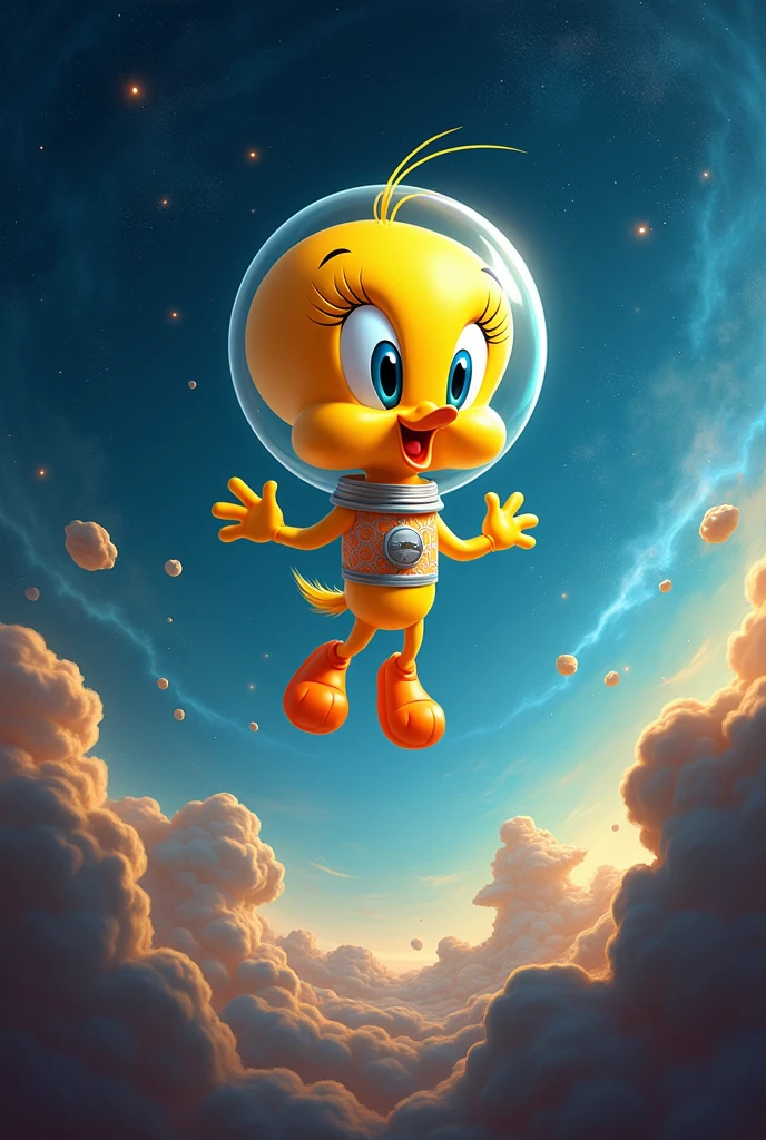 Tweety in space saying "Remember that customer references must include both surnames."