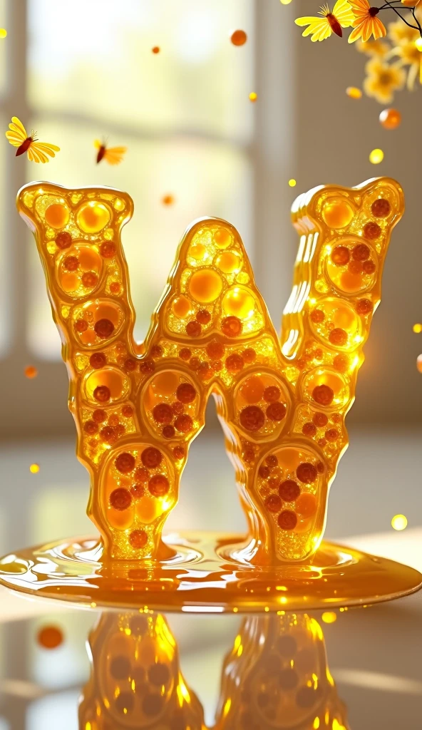 The letter W is in the shape of honey drops and a beehive in a beautiful and elegant way