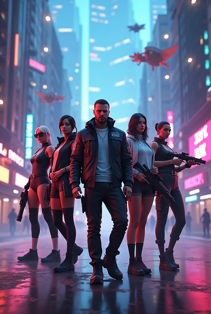 A futuristic image with the text OG with gta and fortnite characters