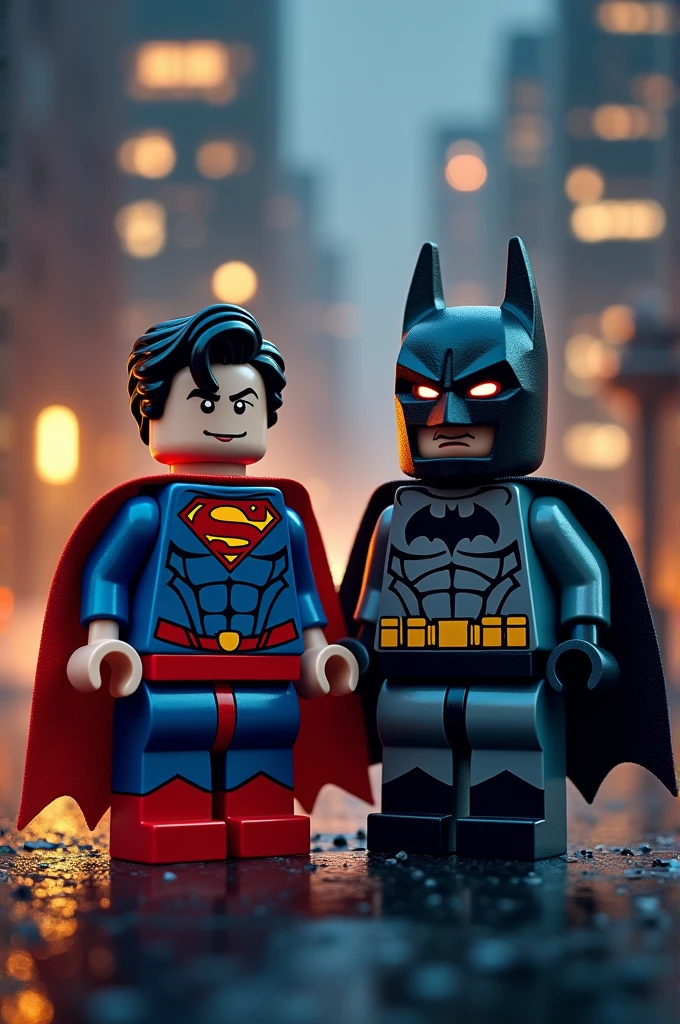 Superman and Batman in lego art, night