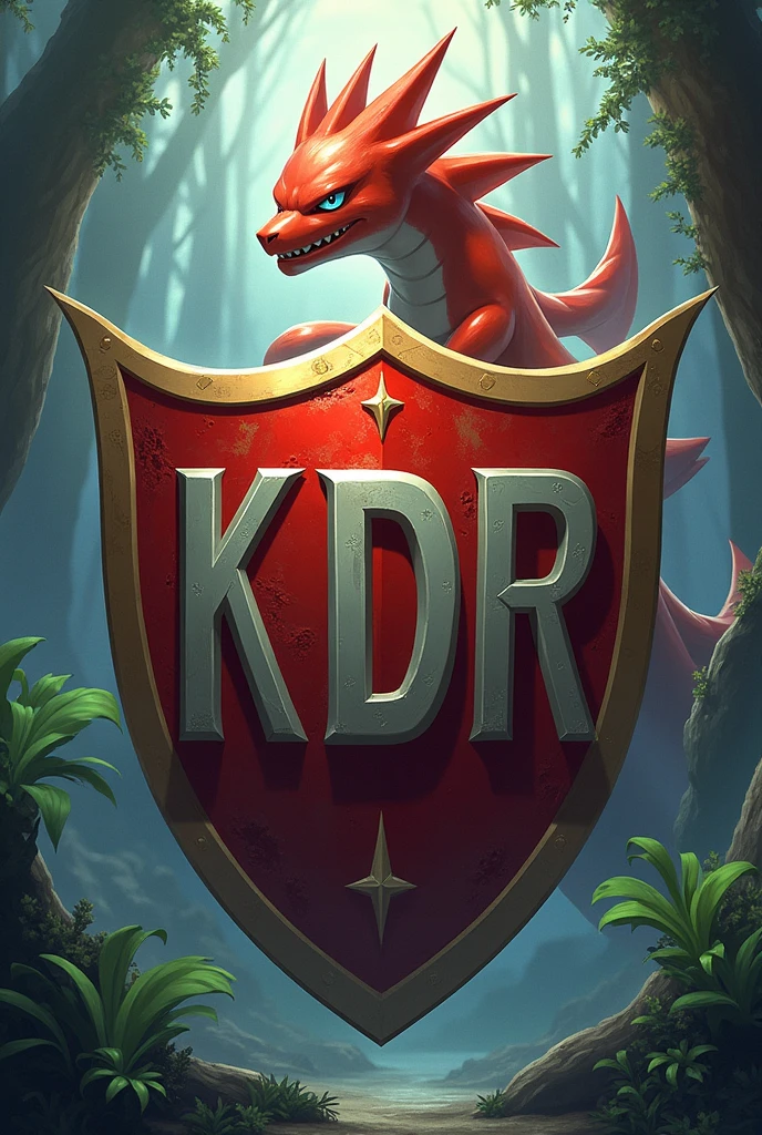 A shield with the word KDR in the center of the shield and a pokemon in the background of the image